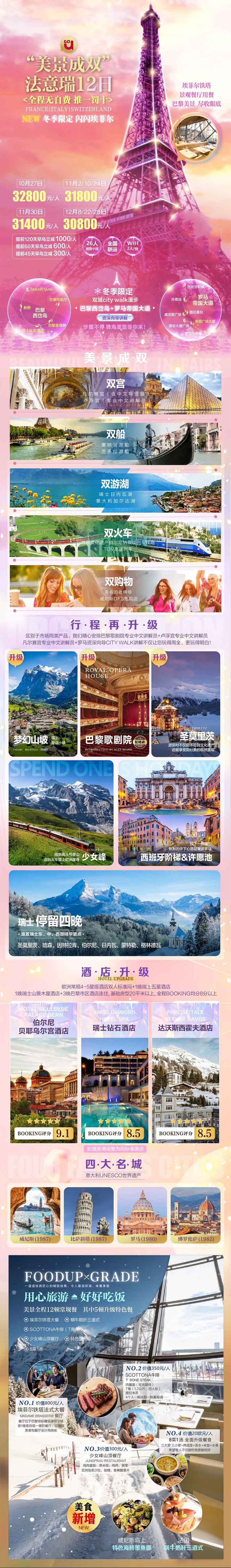 【一价全包】“美景成双”法意瑞10晚12日产品特色简图
