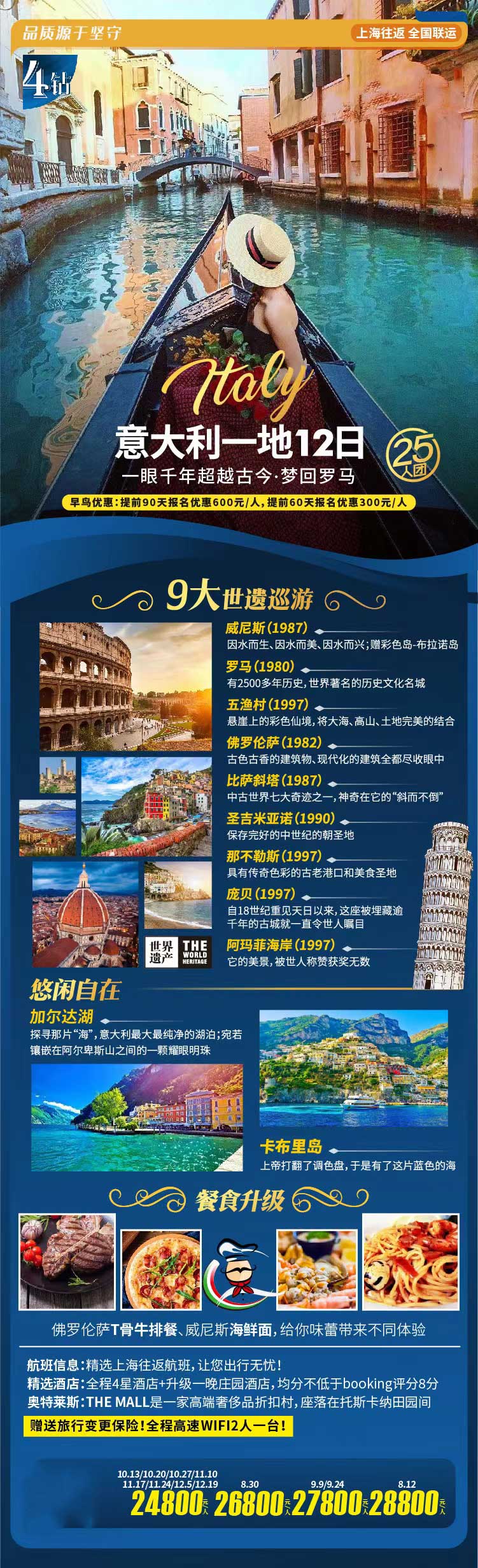 精品意大利一地12天9晚MXP-FCO意大利签（4钻）产品特色简图