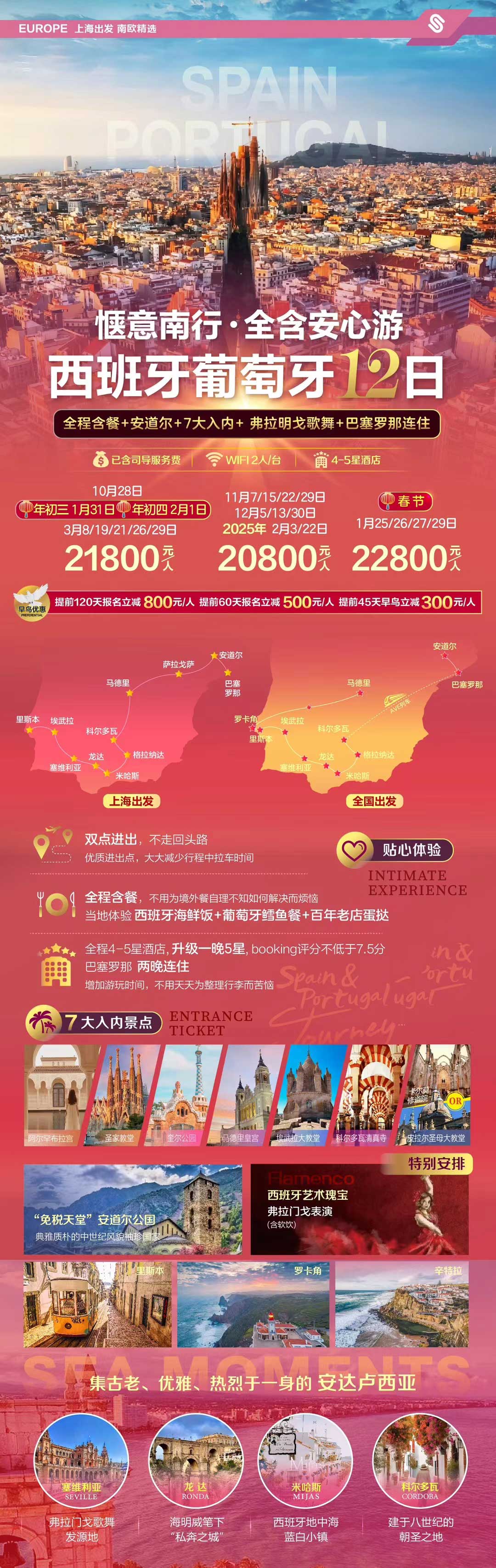 【U悦4-5星】西班牙葡萄牙+安道尔10晚12日WIFI产品特色简图
